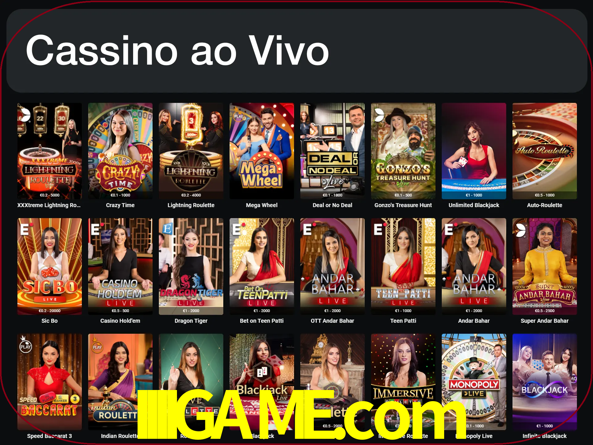 Jogue jogos de cassino com um verdadeiro dealer.
