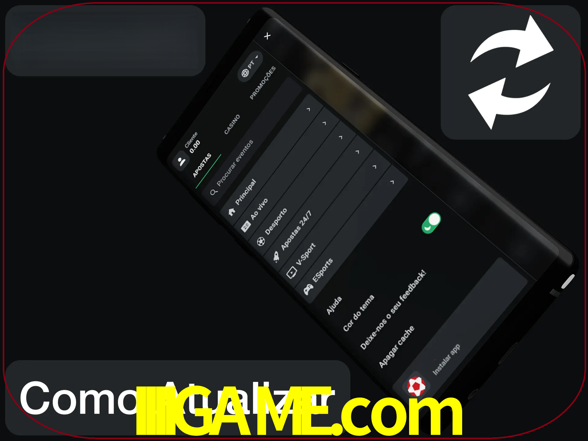 O aplicativo é atualizado automaticamente quando você faz o login.