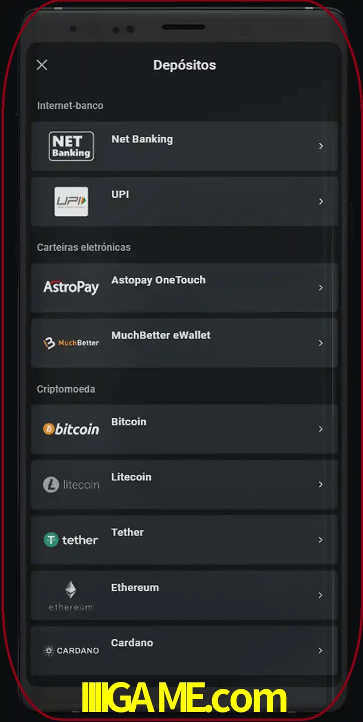 Você pode usar métodos alternativos de depósito.