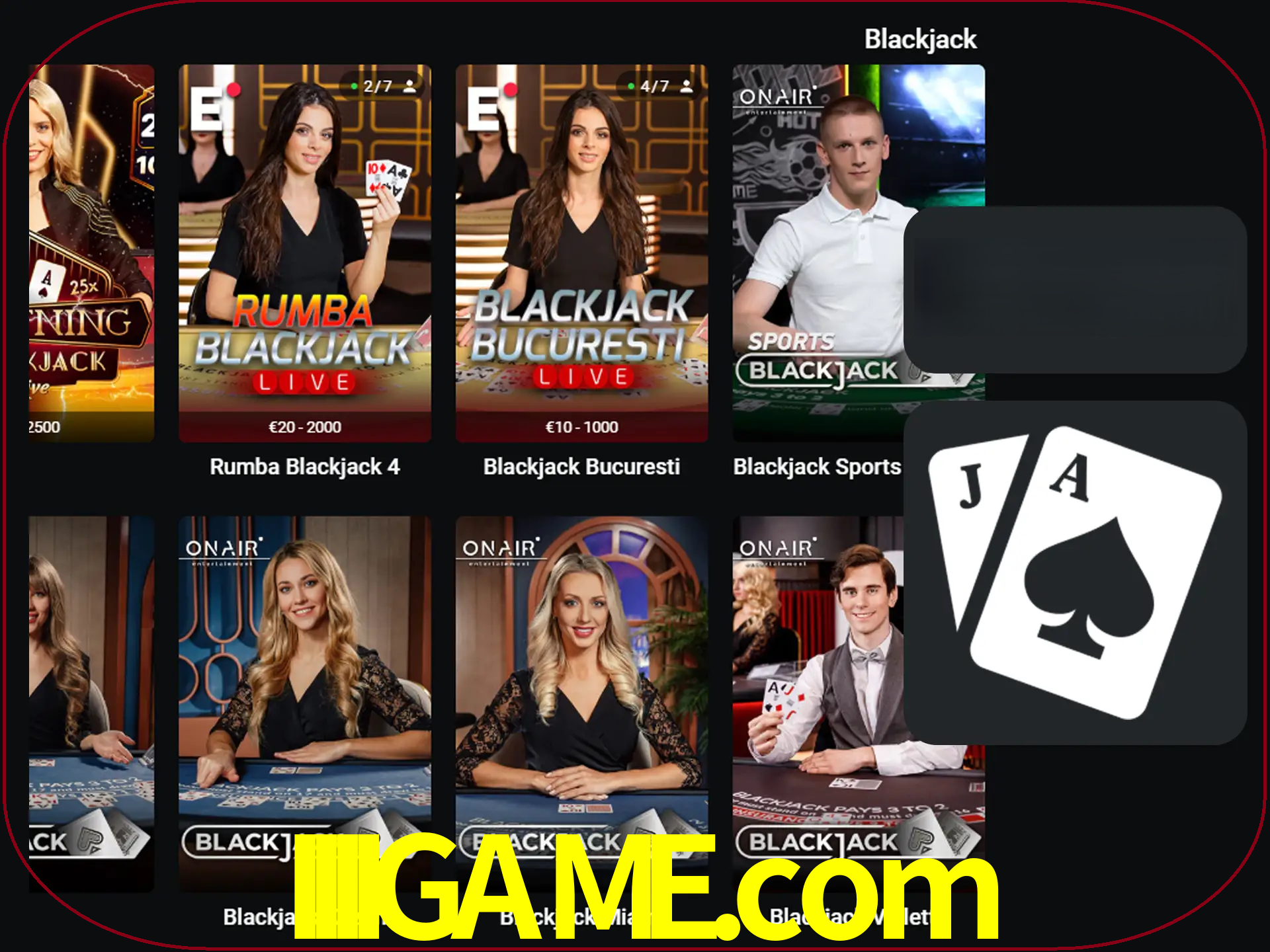 Escolha uma mesa completa de jogadores de blackjack.
